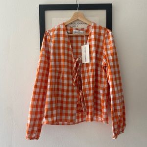 Sabina Sommer Front Bow Tie Daria Shirt in Orange